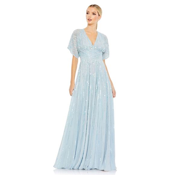 B59 Mac Duggal Long Gown Womens 10 Sequins Modest Celestial Wedding Cinderella - Picture 1 of 12